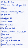 hand-written set list