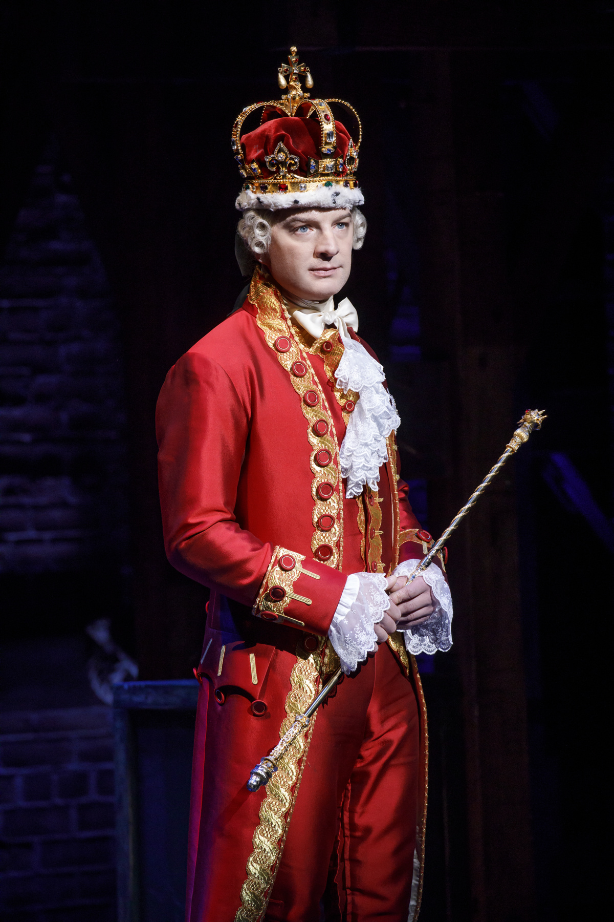Euan Morton as King George III in Hamilton on Broadway
